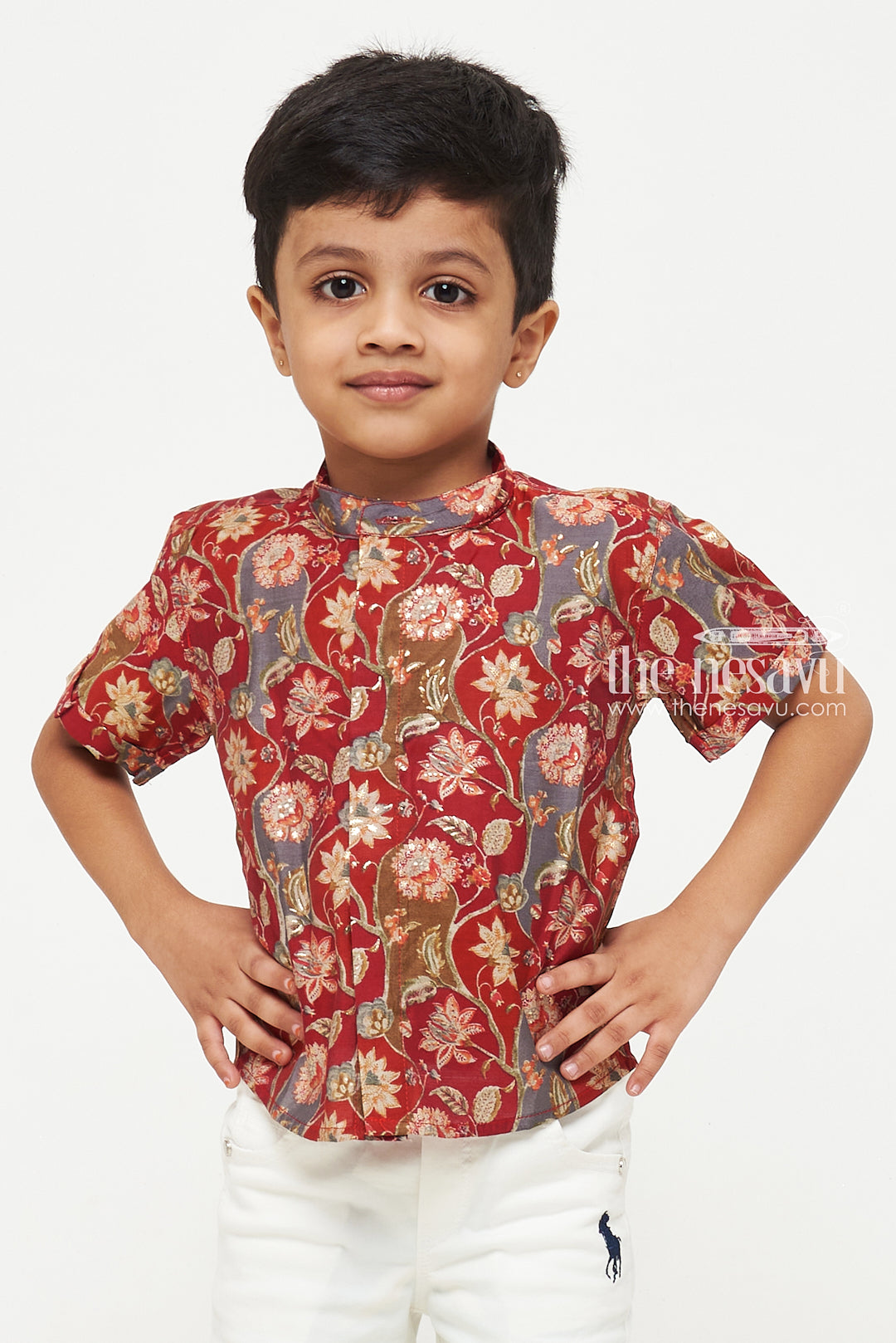 The Nesavu Boys Cotton Shirt Boys Floral Cotton Shirt - A Timeless Elegance Nesavu Boys' Floral Print Shirt | Versatile & Stylish Cotton Tops | The Nesavu