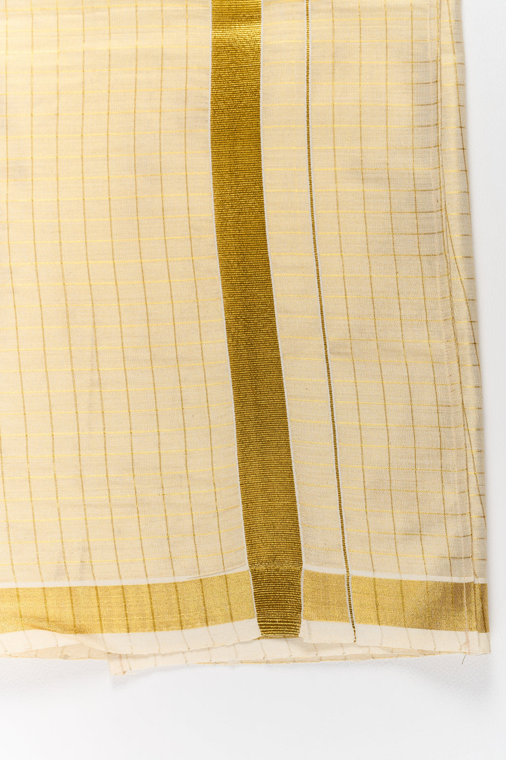 The Nesavu Boys Vesti Boys Gold Tissue Vesti with Elegant Check Design for Traditional Events Nesavu Nesavu Boys Gold Tissue Vesti Elegant Check Design Gold Border