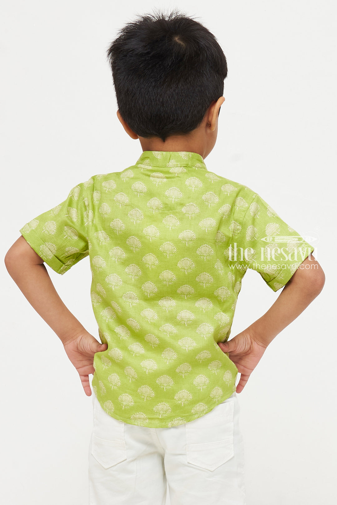 The Nesavu Boys Cotton Shirt Boys Green Cotton Shirt with Elegant Tree Print – Traditional and Casual Wear Nesavu Boys Green Cotton Shirt with Elegant Tree Print | Traditional and Casual Wear | The Nesavu