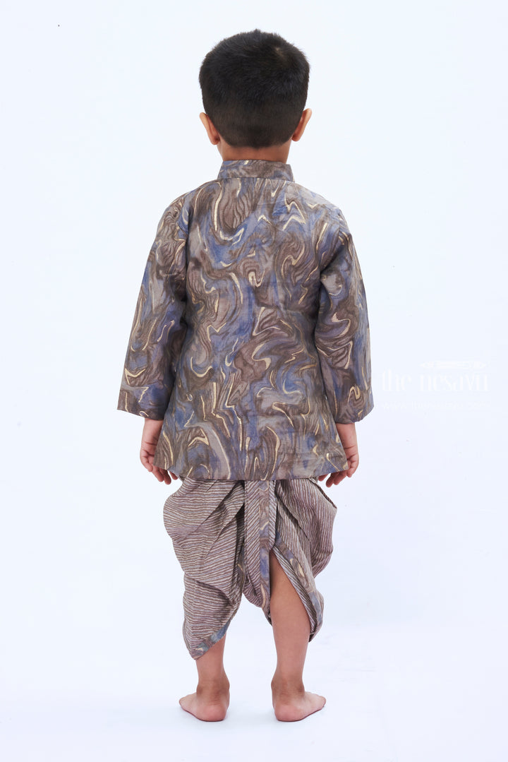 The Nesavu Boys Dothi Set Boys Grey Swirl Kurta with Textured Dhoti Set Nesavu Boys Elegant Midnight Blue Kurta Dhoti Set | Sophisticated Ethnic Wear | The Nesavu