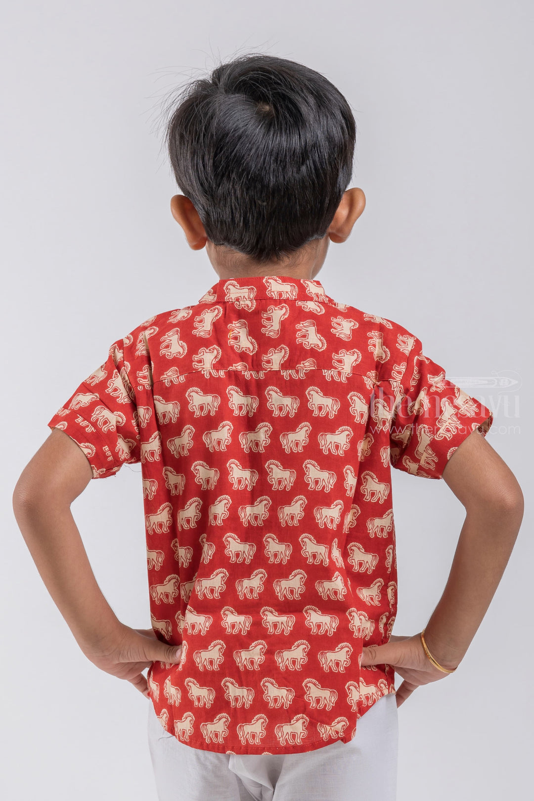 The Nesavu Boys Cotton Shirt Boys' Horse Print Shirt | Mul Mul Cotton | Nesavu | Equestrian-inspired Style for Young Adventurers psr silks Nesavu