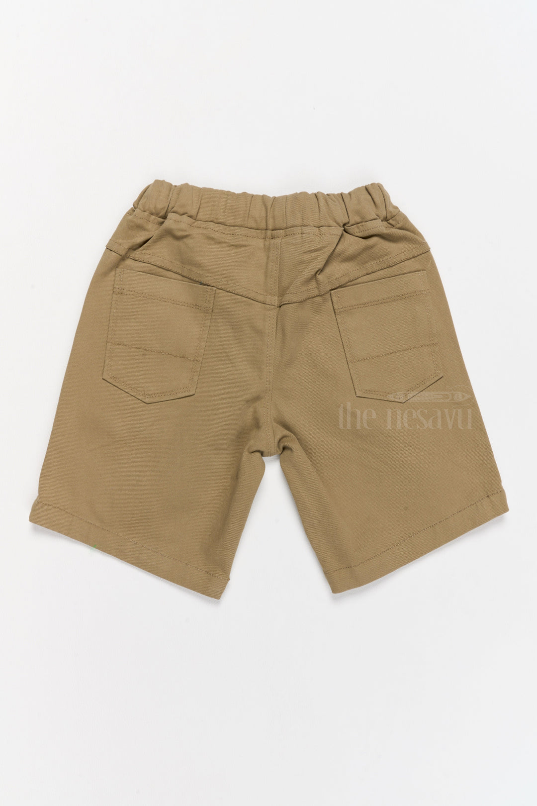 The Nesavu Boys Shorts Boys Khaki Cotton Shorts with Adjustable Drawstring and Functional Pockets Nesavu Boys Khaki Cotton Shorts Adjustable Drawstring Embroidered Logo