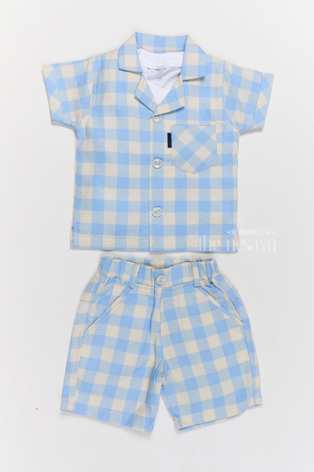 The Nesavu Boys Casual Set Boys Latest Western Dresses in Fashion with Blue Checked Shirt and Shorts Set Nesavu 14 (6M) / Blue BCS206A-14 Nesavu Boys Latest Western Dresses Fashion Blue Checked Shirt Shorts Set