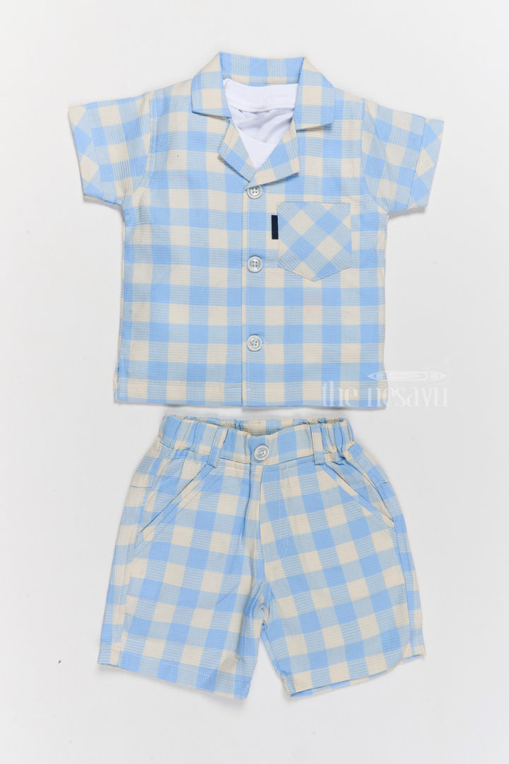 The Nesavu Boys Casual Set Boys Latest Western Dresses in Fashion with Blue Checked Shirt and Shorts Set Nesavu 14 (6M) / Blue BCS206A-14 Nesavu Boys Latest Western Dresses Fashion Blue Checked Shirt Shorts Set