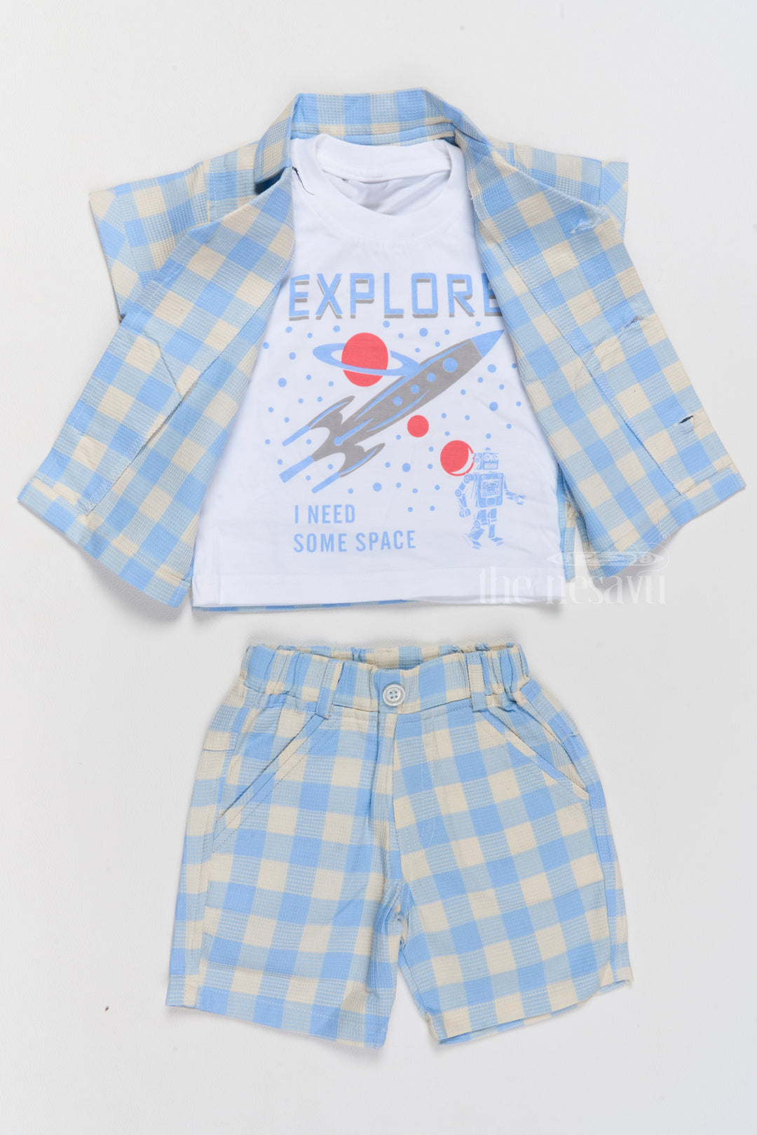 The Nesavu Boys Casual Set Boys Latest Western Dresses in Fashion with Blue Checked Shirt and Shorts Set Nesavu Nesavu Boys Latest Western Dresses Fashion Blue Checked Shirt Shorts Set