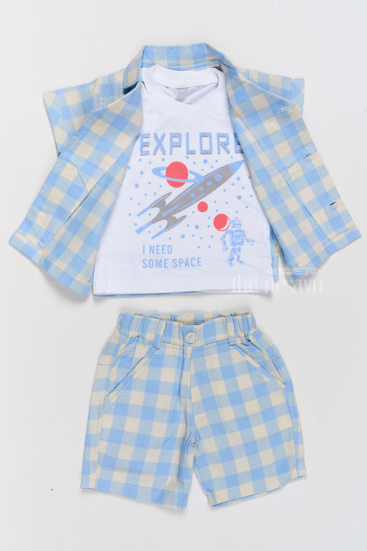 The Nesavu Boys Casual Set Boys Latest Western Dresses in Fashion with Blue Checked Shirt and Shorts Set Nesavu Nesavu Boys Latest Western Dresses Fashion Blue Checked Shirt Shorts Set