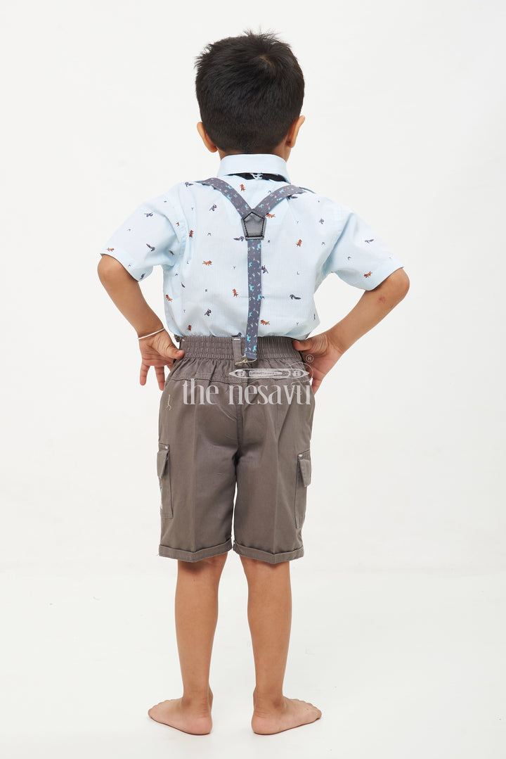 The Nesavu Boys Casual Set Boys' Light Blue Animal Print Suspender Set Nesavu Boys' Light Blue Animal Print Suspender Set - Adorable Outfit