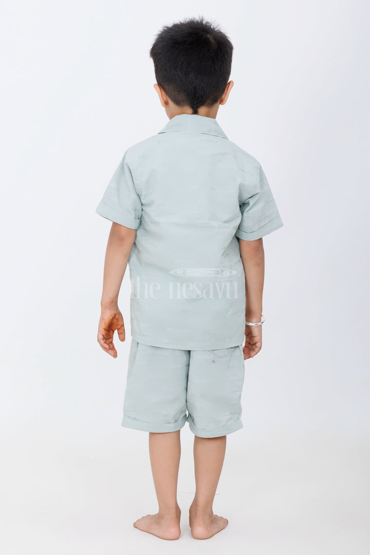 The Nesavu Boys Casual Set Boys Light Green Casual Set with Button-Down Shirt, Graphic Shirt, and Matching Shorts Nesavu Nesavu Boys Light Green Casual Set Graphic Shirt Button-Down Shirt Shorts Playdates