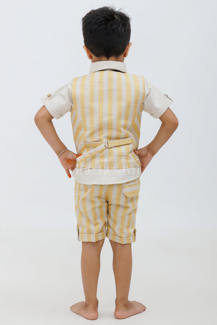 The Nesavu Boys Casual Set Boys' Linen Cotton Co-ord Shorts Set - Yellow Striped Nesavu