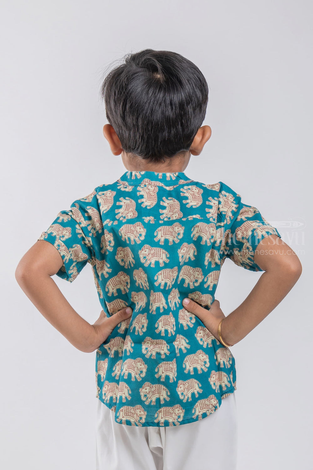 The Nesavu Boys Cotton Shirt Boys Madhubani Elephant Printed Blue Cotton Shirt by The Nesavu psr silks Nesavu