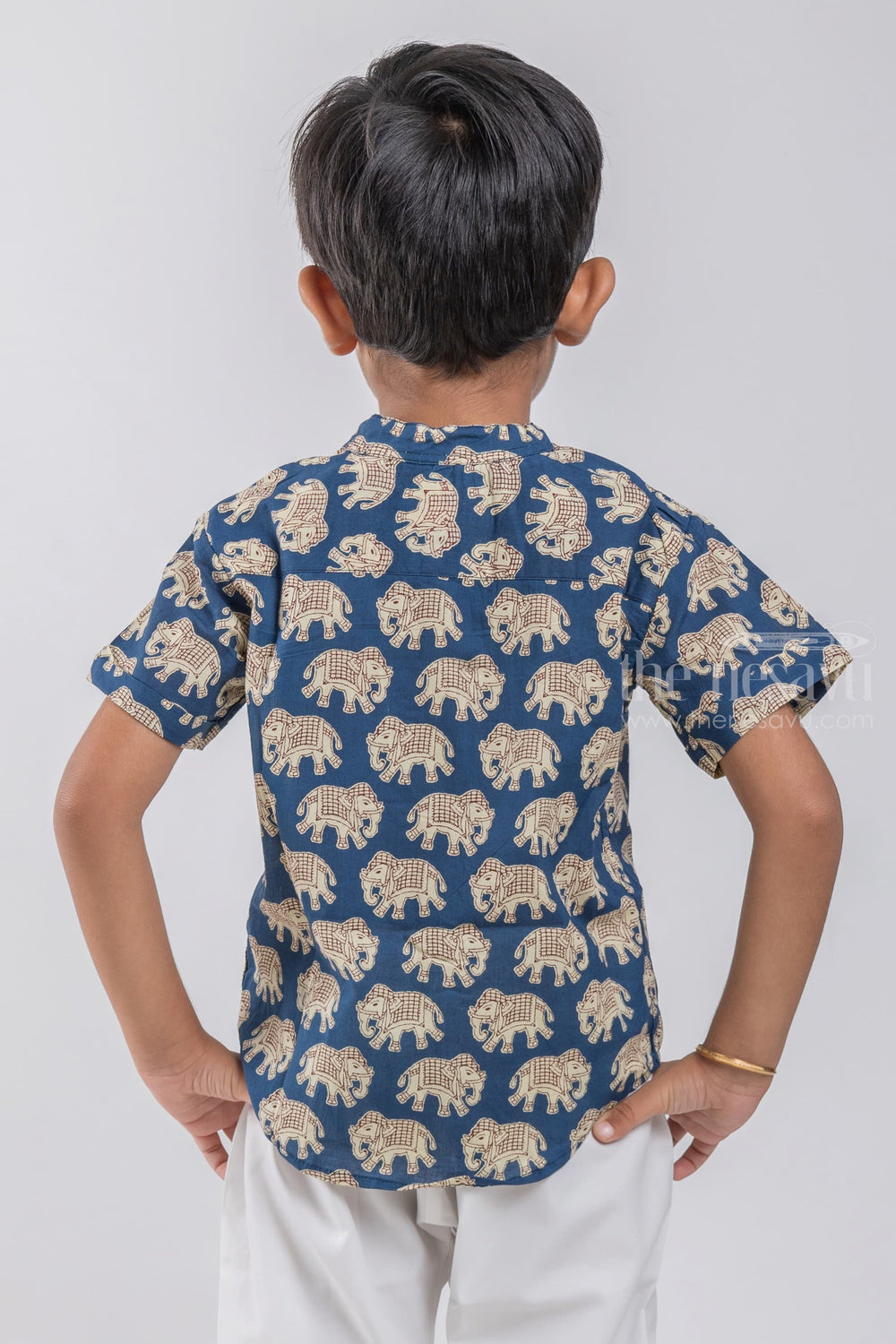 The Nesavu Boys Cotton Shirt Boys Madhubani Elephant Printed Blue Cotton Shirt by The Nesavu psr silks Nesavu