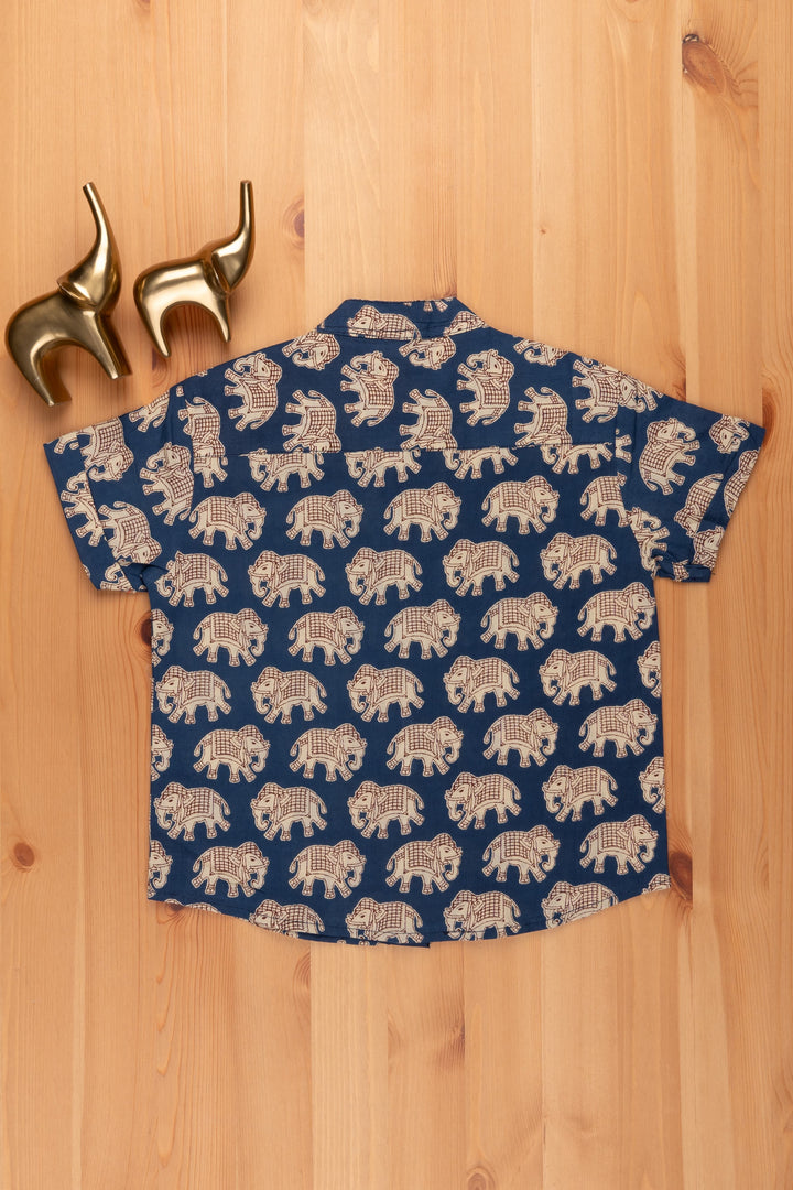 The Nesavu Boys Cotton Shirt Boys Madhubani Elephant Printed Blue Cotton Shirt by The Nesavu psr silks Nesavu