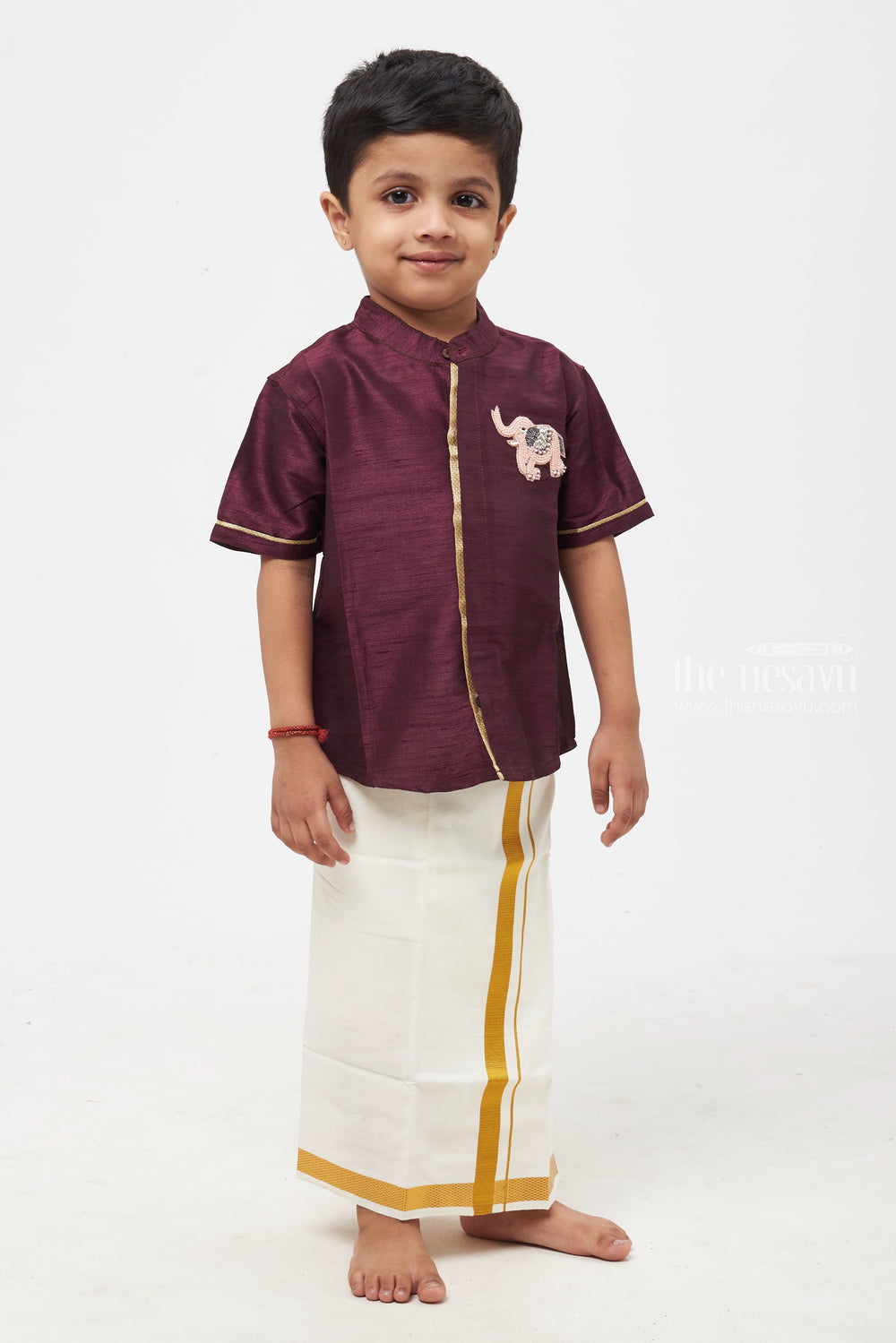 The Nesavu Boys Silk Shirt Boys Majestic Purple Silk Shirt: Tribute to the Gentle Giant Nesavu 16 (1Y) / Purple / Blend Silk BS105A-16 Boys Royal Purple Silk Shirt with Elephant Embellishment: The Regal Choice | The Nesavu