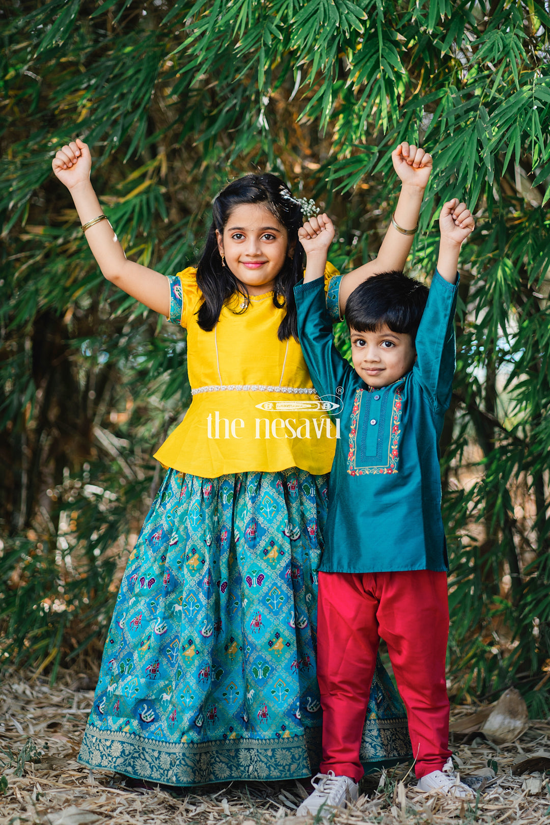 The Nesavu Boys Kurtha Set Boys Majestic Teal Kurta with Vibrant Pink Pants Set Nesavu Boys Teal and Pink Festive Kurta Set | Colorful Traditional Outfits for Kids | The Nesavu