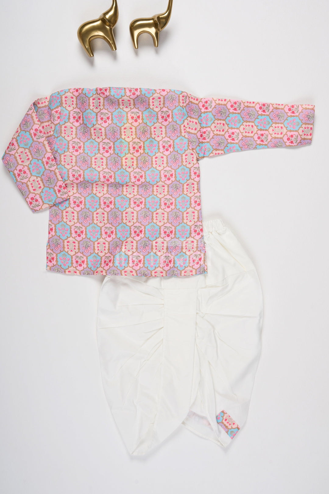 The Nesavu Boys Dothi Set Boys Maroon and Pink Printed Dhoti Kurta Set with Matching Borders Nesavu Nesavu Boys Maroon Pink Dhoti Kurta Set Geometric Print Weddings Festivals