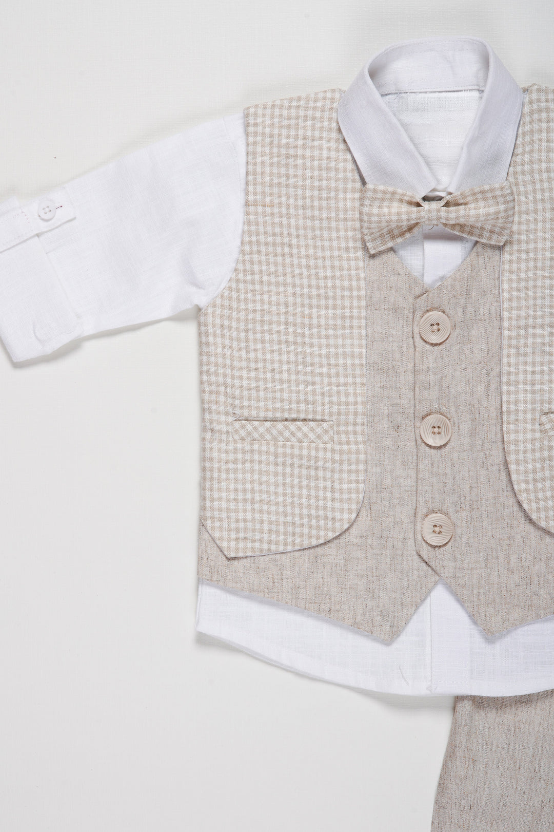 The Nesavu Boys Casual Set Boys Modern Linen Vest Suit Set with Matching Trousers and Bow Tie Nesavu Boys Linen Vest and Trousers Set | Elegant Formal Wear for Boys with Bow Tie | The Nesavu