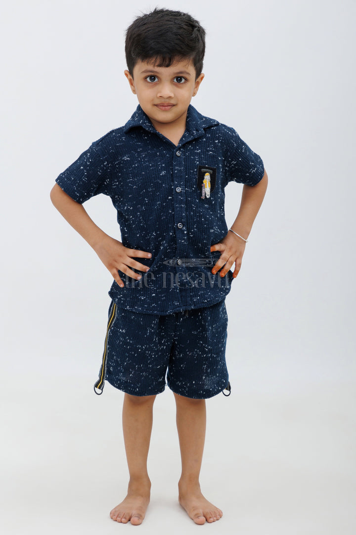 The Nesavu Boys Casual Set Boys' Navy Blue Casual Shirt and Shorts Set Nesavu 16 (1Y) / Blue BCS093A-16 Boys' Navy Blue Casual Shirt and Shorts Set - Everyday Comfort