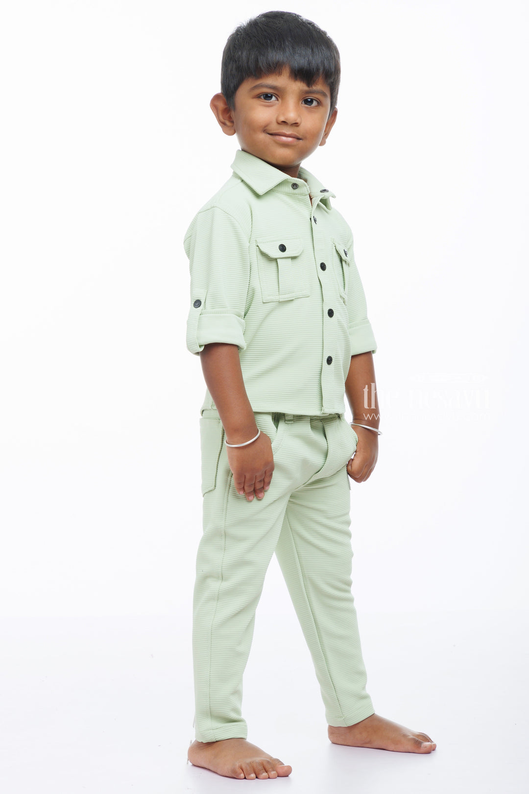 The Nesavu Boys Casual Set Boys Olive Green Shirt and Pant Casual Set - Fresh Style Nesavu Olive Green Boys Casual Set | Chic and Comfortable for Everyday Wear | The Nesavu