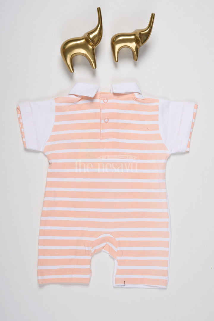 The Nesavu Boys Casual Set Boys Orange and White Romper with Teddy Bear Appliques for Everyday Comfort Nesavu Nesavu Boys Orange White Romper Teddy Bear Appliques Comfortable Everyday Wear