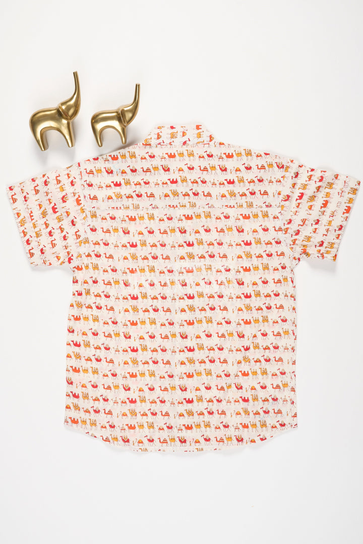 The Nesavu Boys Cotton Shirt Boys Orange Cotton Shirt with Vibrant Animal Print for Playful Casual Wear Nesavu Nesavu Boys Orange Cotton Shirt Camel Print Fun Casual Outings