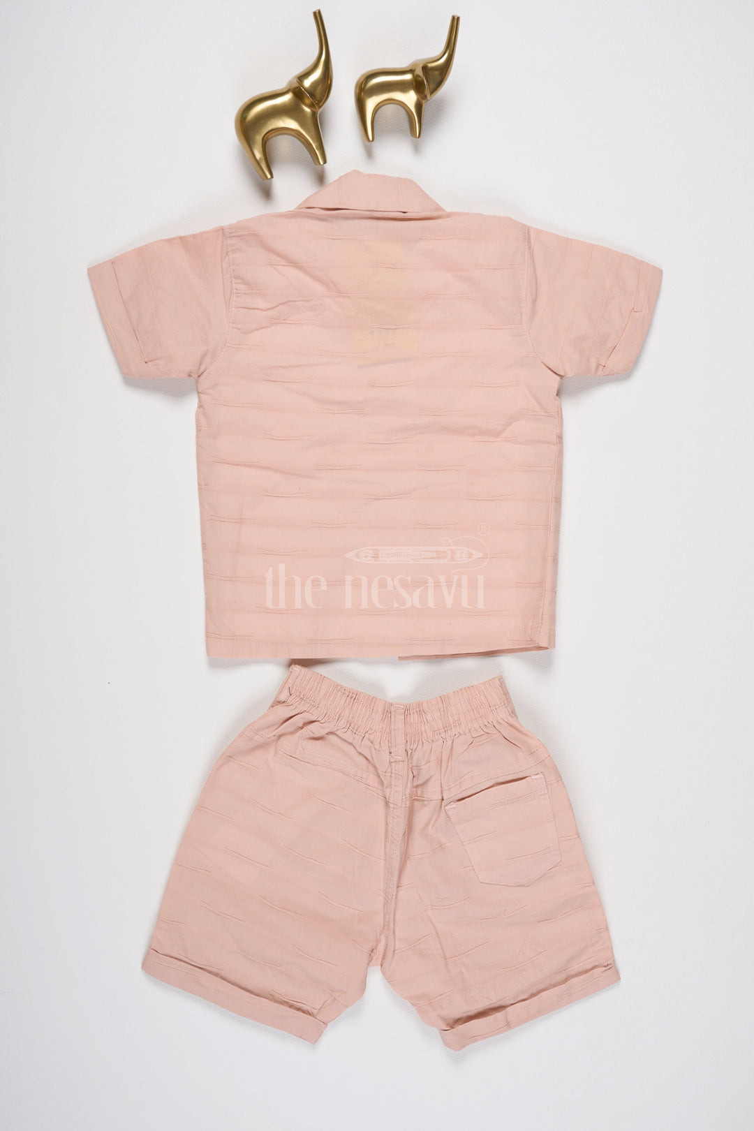 The Nesavu Boys Casual Set Boys Peach Casual Set with Button-Down Shirt, Graphic T-Shirt, and Matching Shorts Nesavu Nesavu Boys Peach Casual Set Graphic T-Shirt Button-Down Shirt Matching Shorts Summer Outings