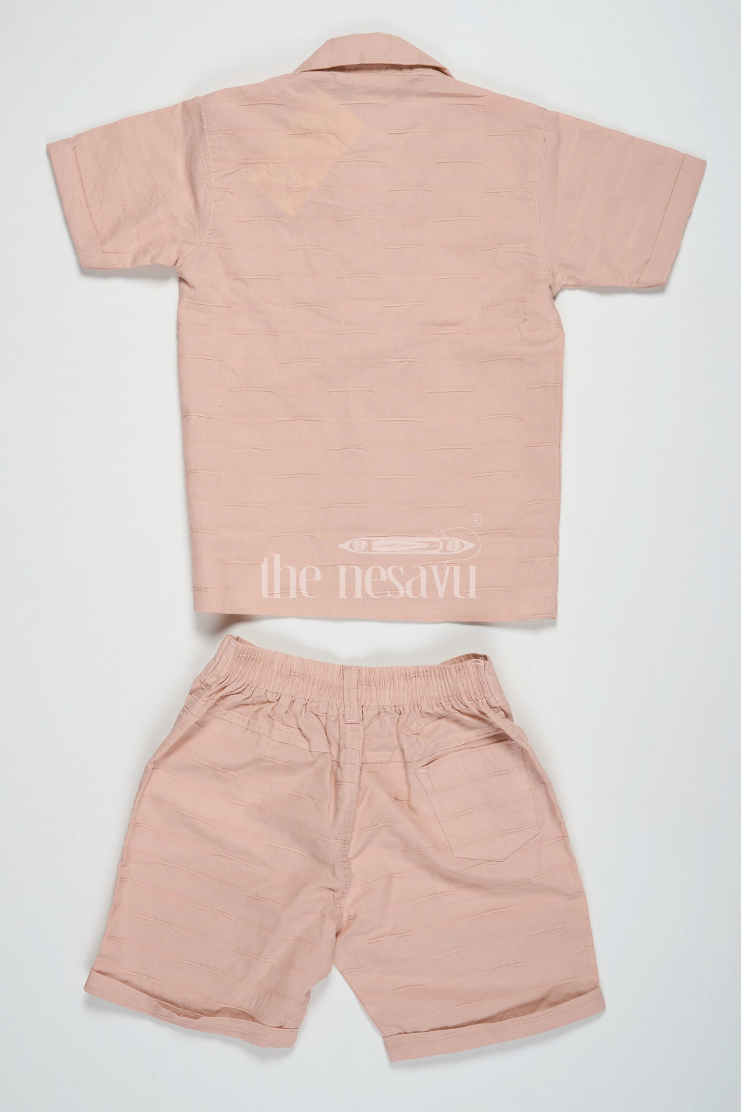 The Nesavu Boys Casual Set Boys Peach Casual Set with Button-Down Shirt, Graphic T-Shirt, and Matching Shorts Nesavu Nesavu Boys Peach Casual Set Graphic T-Shirt Button-Down Shirt Matching Shorts Summer Outings