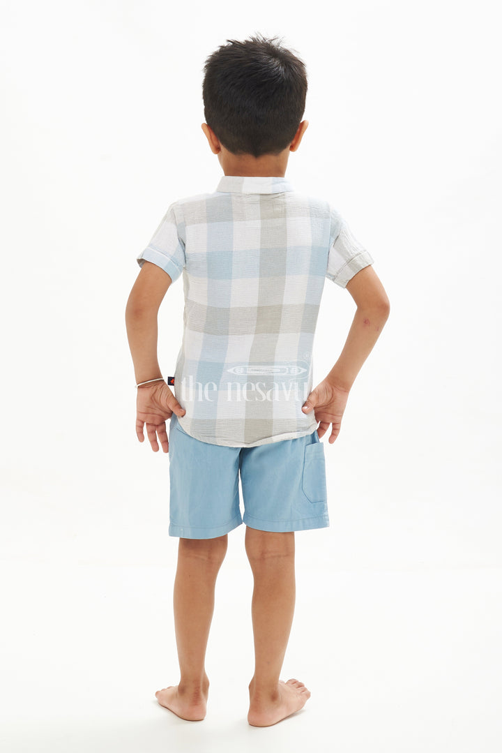 The Nesavu Boys Casual Set Boys' Plaid Checkered Shirt & Shorts Set - Beige/Grey Nesavu Boys' Plaid Checkered Shirt & Shorts Set - Beige/Grey - Sizes 1Y-5Y