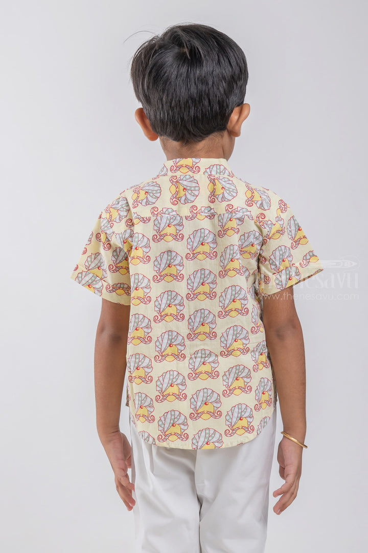 The Nesavu Boys Cotton Shirt Boys Rajasthani Printed Yellow Cotton Shirt By The Nesavu psr silks Nesavu