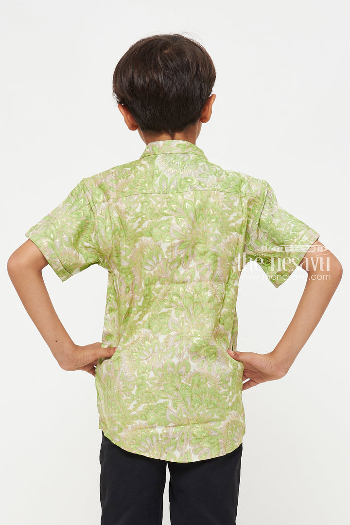 The Nesavu Boys Cotton Shirt Boys Rayon Shirt with Green Floral Pattern - Stylish and Comfortable Nesavu Boys Rayon Shirt with Green Floral Pattern | Stylish and Comfortable | The Nesavu