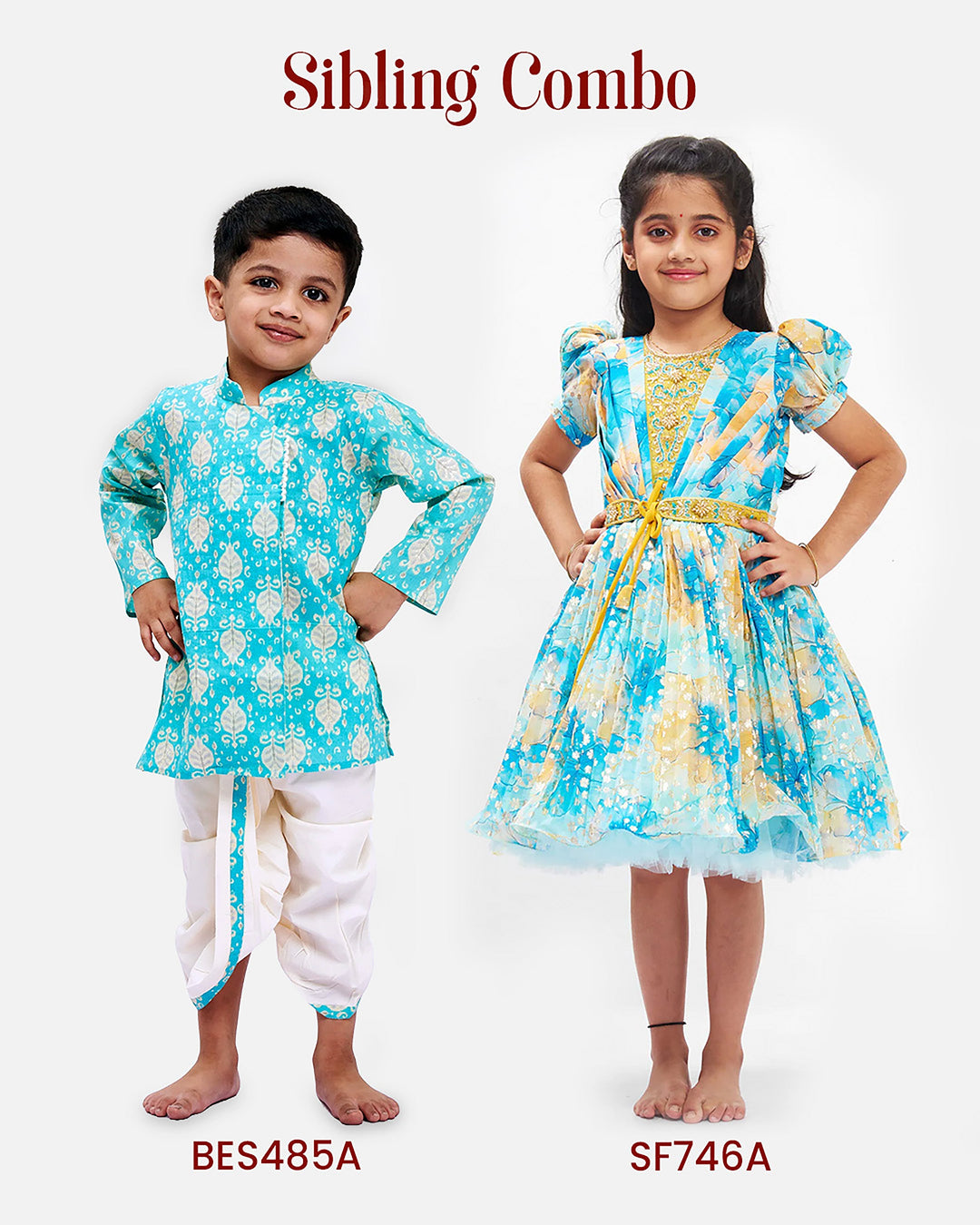 The Nesavu Boys Dothi Set Boys Refreshing Aqua Leaf Print Kurta with White Dhoti Set Nesavu Boys Aqua Leaf Print Kurta Dhoti Set | Elegant Festive Outfit for Kids | The Nesavu