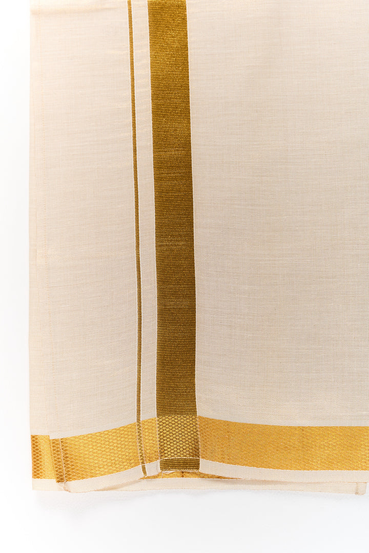 The Nesavu Boys Vesti Boys Silk Vesti with Gold Zari Border for Cultural Events Nesavu 18 (2Y) / Beige D014C-18 Nesavu Boys Silk Vesti Gold Zari Border Traditional Ceremonies Festivals