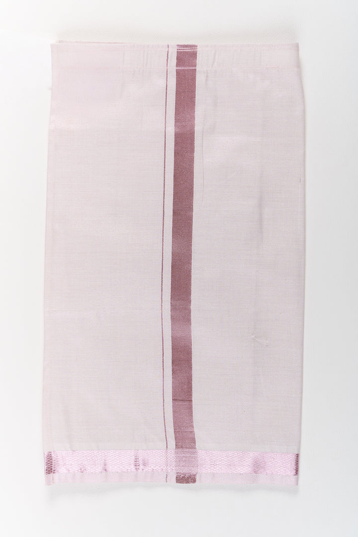 The Nesavu Boys Vesti Boys Silk Vesti with Light Pink Zari Border for Traditional Ceremonies Nesavu 18 (2Y) / Pink D014A-18 Nesavu Boys Silk Vesti Light Pink Zari Border Adi Traditional Ceremonies Festivals