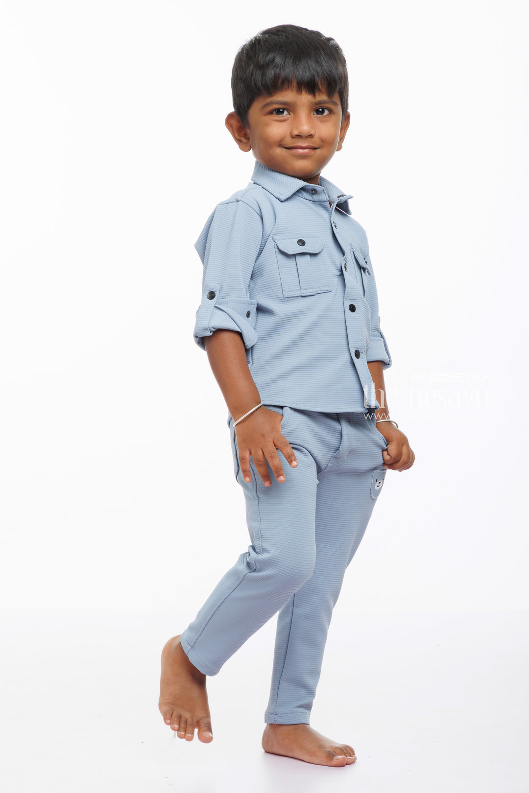 The Nesavu Boys Casual Set Boys Sleek Grey Shirt and Pant Set - Trendy Comfort Nesavu Cool Grey Boys Casual Shirt  Pant Set | Versatile Style for Every Occasion | The Nesavu