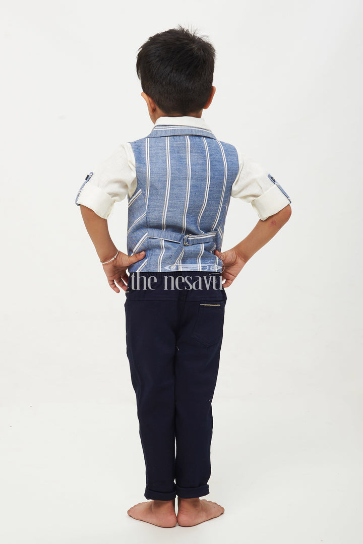 The Nesavu Baby Casual Sets Boys Striped Waistcoat Shirt Bowtie Pants Set - Blue/Cream Nesavu Boys' 4-Piece Striped Waistcoat, Shirt, Bowtie & Pants Set - Sizes 1Y-7Y