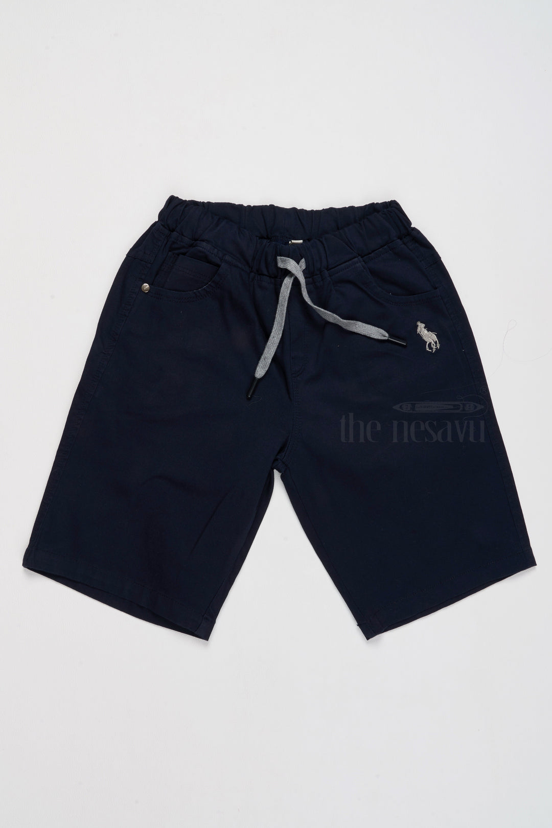 The Nesavu Boys Shorts Boys Stylish Black Cotton Shorts with Elastic Waistband and Drawstring Nesavu 18 (2Y) / Green BWS001L-18 Boys Stylish Black Cotton Shorts Drawstring Embroidered Detail Comfort