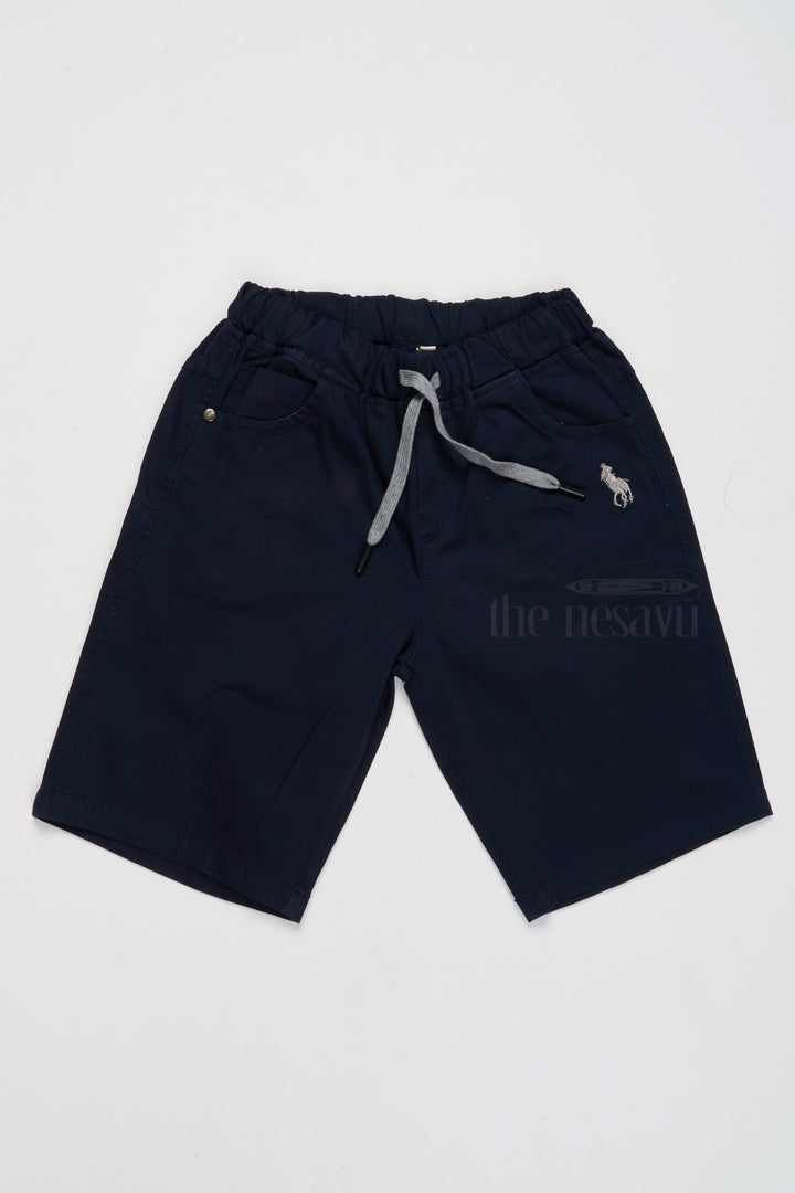 The Nesavu Boys Shorts Boys Stylish Black Cotton Shorts with Elastic Waistband and Drawstring Nesavu 18 (2Y) / Green BWS001L-18 Boys Stylish Black Cotton Shorts Drawstring Embroidered Detail Comfort