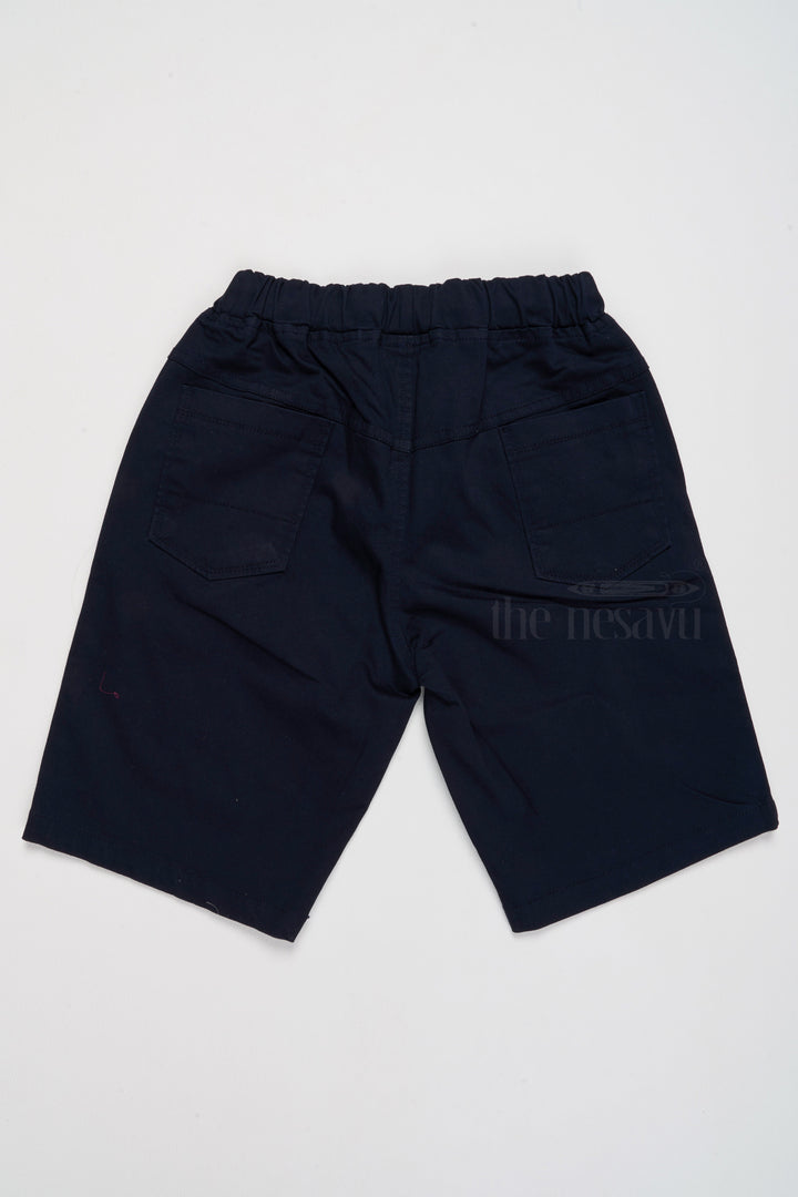 The Nesavu Boys Shorts Boys Stylish Black Cotton Shorts with Elastic Waistband and Drawstring Nesavu Boys Stylish Black Cotton Shorts Drawstring Embroidered Detail Comfort