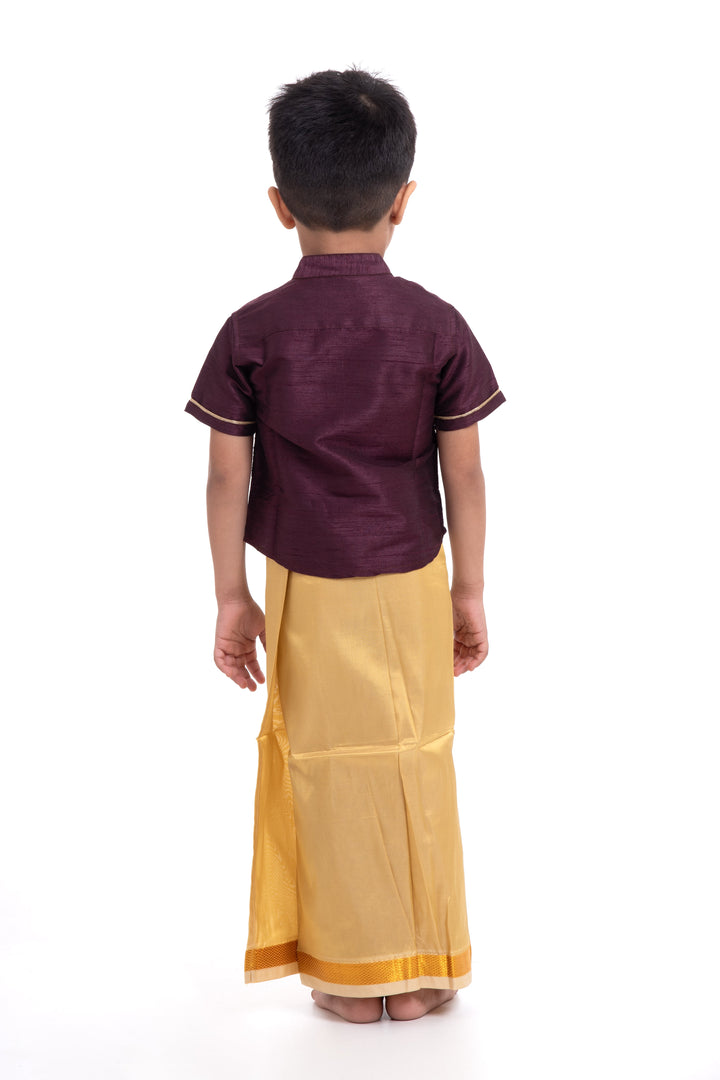 The Nesavu Boys Vesti Boys Traditional Golden-Yellow Silk Dhoti with Elegant Stripes Nesavu Buy Boys Golden Yellow Silk Dhoti Online | Traditional Festive Wear for Boys | The Nesavu