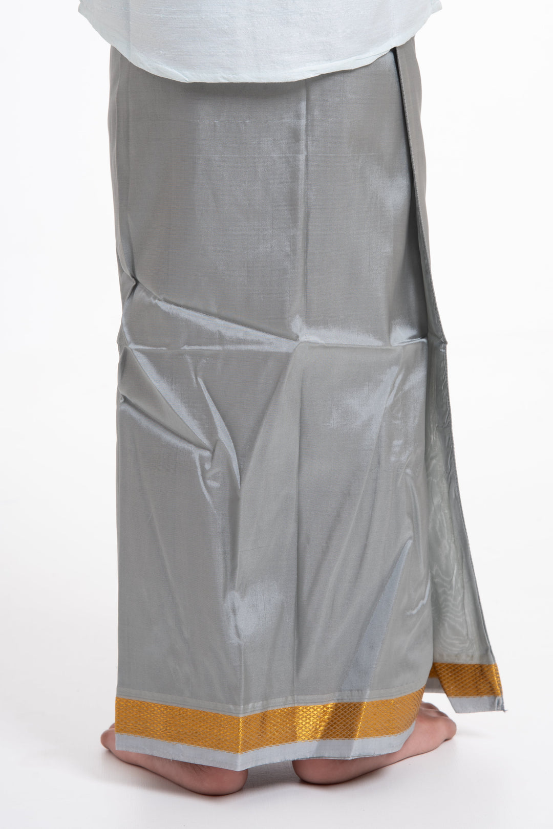 The Nesavu Boys Vesti Boys Traditional Grey Silk Dhoti with Golden Accents Nesavu Buy Boys Grey Silk Dhoti with Golden Design Online | Traditional Kids Wear | The Nesavu