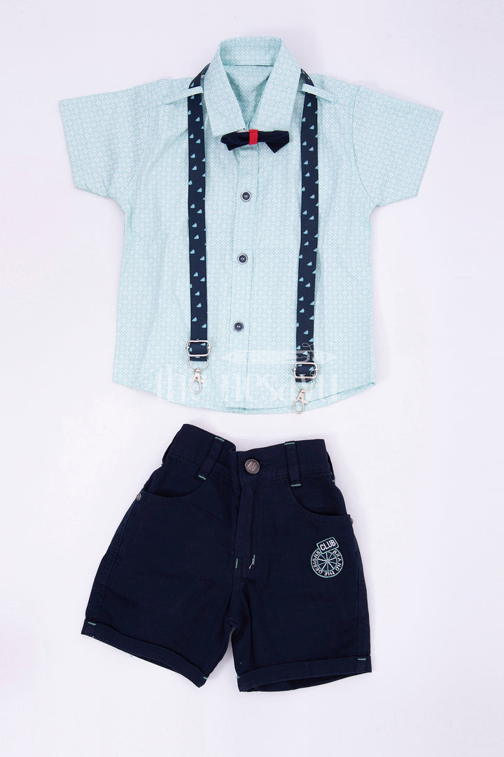 The Nesavu Boys Casual Set Boys' Turquoise Blue & Navy Suspender Set Nesavu 14 (6M) / Turquoise BCS088A-14 Boys' Turquoise Blue & Navy Suspender Set - Trendy Casual Outfit