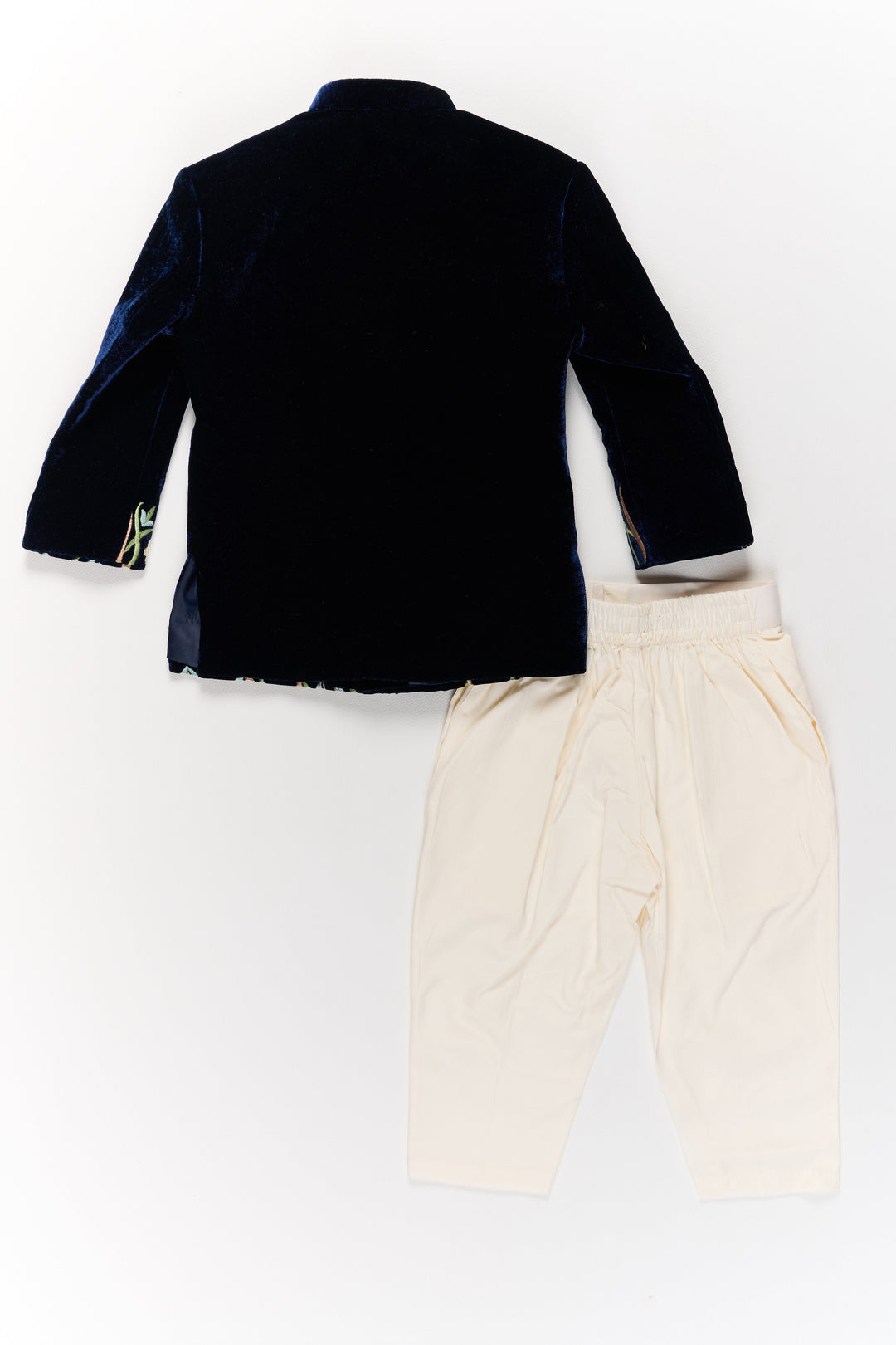 The Nesavu Boys Kurtha Set Boys Velvet Kurta Set with Embroidered Jacket and Cream Pants Nesavu Nesavu Boys Velvet Kurta Set Embroidered Jacket Cream Pants Weddings