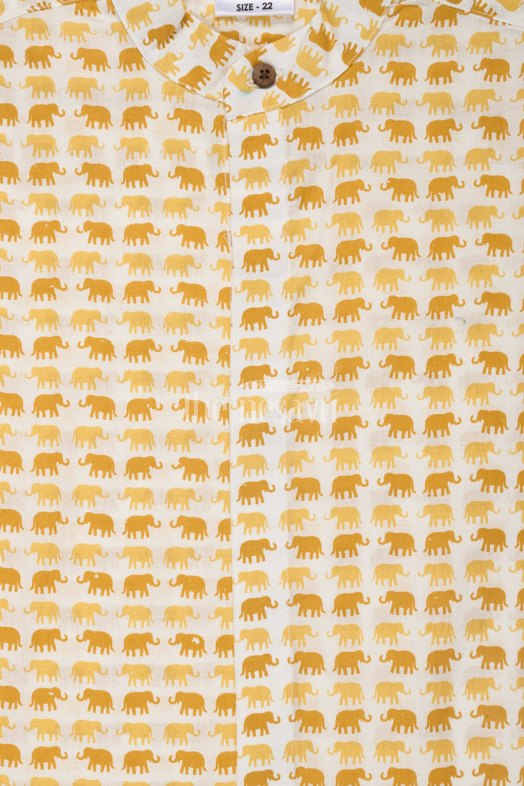 The Nesavu Boys Cotton Shirt Boys Yellow Cotton Shirt with Elephant Print for Casual Everyday Adventures Nesavu Nesavu Boys Yellow Cotton Shirt Playful Elephant Print Comfortable Summer Wear