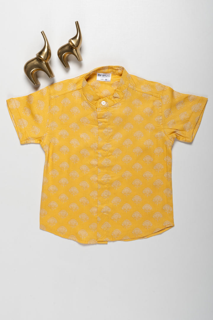 The Nesavu Boys Cotton Shirt Boys Yellow Cotton Shirt with Subtle Tree Pattern – Festive Wear Nesavu 16 (1Y) / Yellow / Cotton BS153A-16 Boys Yellow Cotton Shirt with Subtle Tree Pattern | Festive Wear | The Nesavu