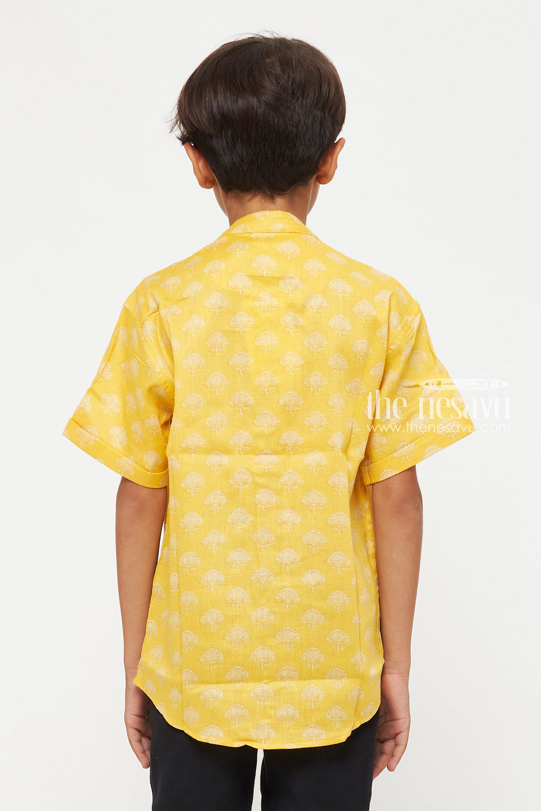 The Nesavu Boys Cotton Shirt Boys Yellow Cotton Shirt with Subtle Tree Pattern – Festive Wear Nesavu Boys Yellow Cotton Shirt with Subtle Tree Pattern | Festive Wear | The Nesavu