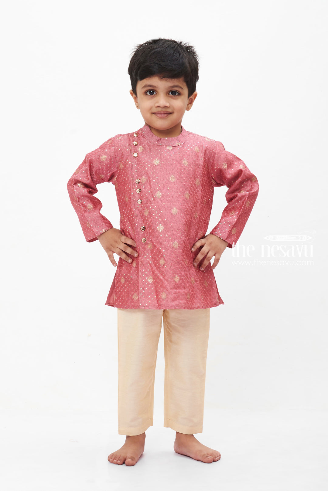 The Nesavu Boys Kurtha Set Boys Zari Embroidered Kurta with Cream Pant - Ethnic Elegance for Special Occasions Nesavu 14 (6M) / Purple / Silk BES472A-14 Sparkling Festive Outfit for Kids | Starry Night Collection | The Nesavu