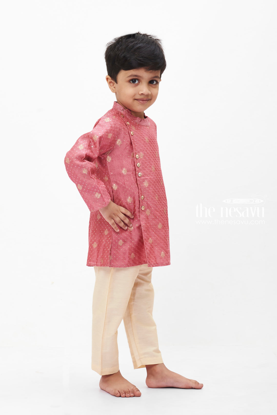 The Nesavu Boys Kurtha Set Boys Zari Embroidered Kurta with Cream Pant - Ethnic Elegance for Special Occasions Nesavu Sparkling Festive Outfit for Kids | Starry Night Collection | The Nesavu