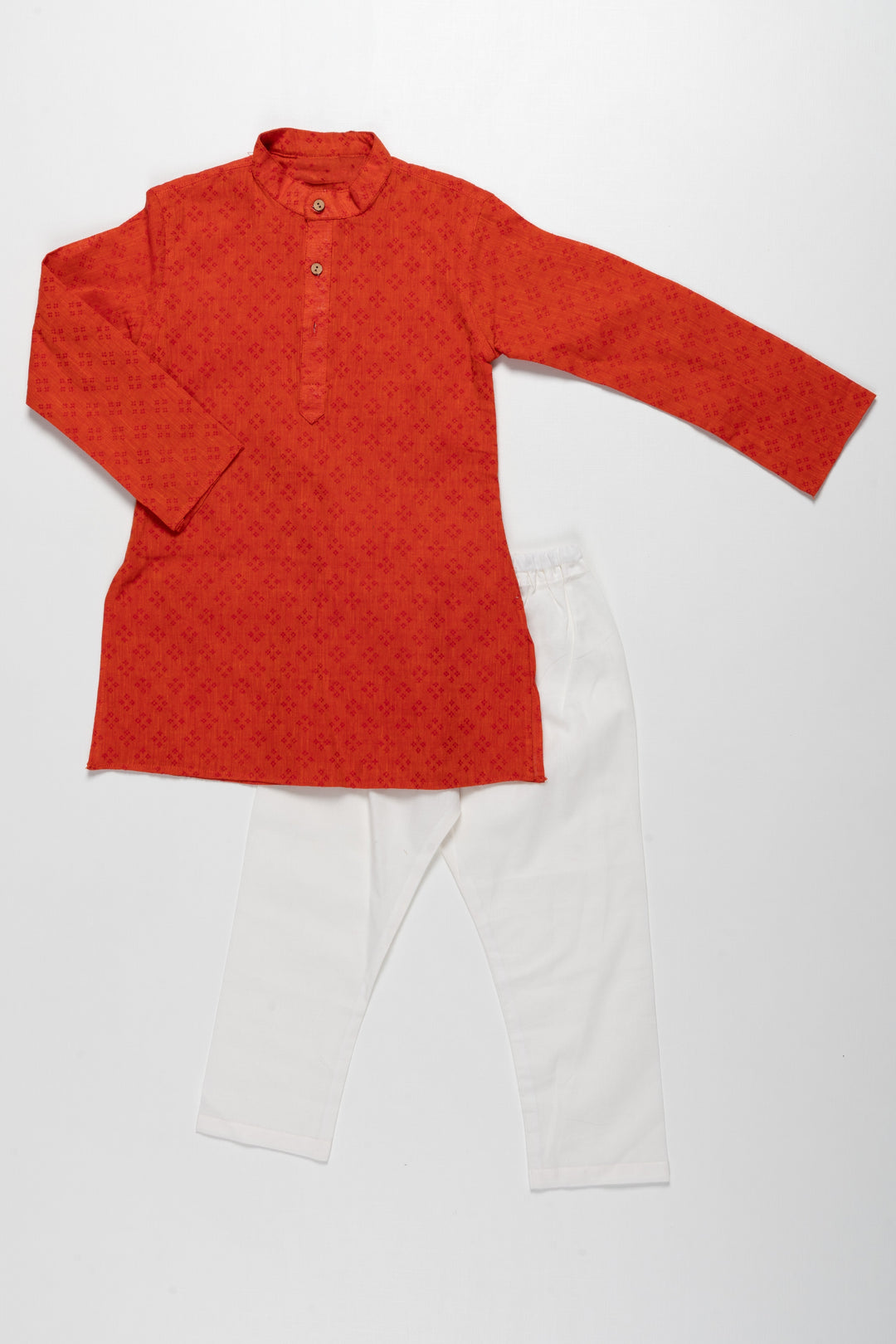 The Nesavu Boys Kurtha Set Bright Red Printed Kurta with White Pajama Set for Kids - Elegant Traditional Wear Nesavu 16 (1Y) / Red BES53-16 Bright Red Printed Kurta with White Pajama Set for Kids | Elegant Traditional Wear | The Nesavu