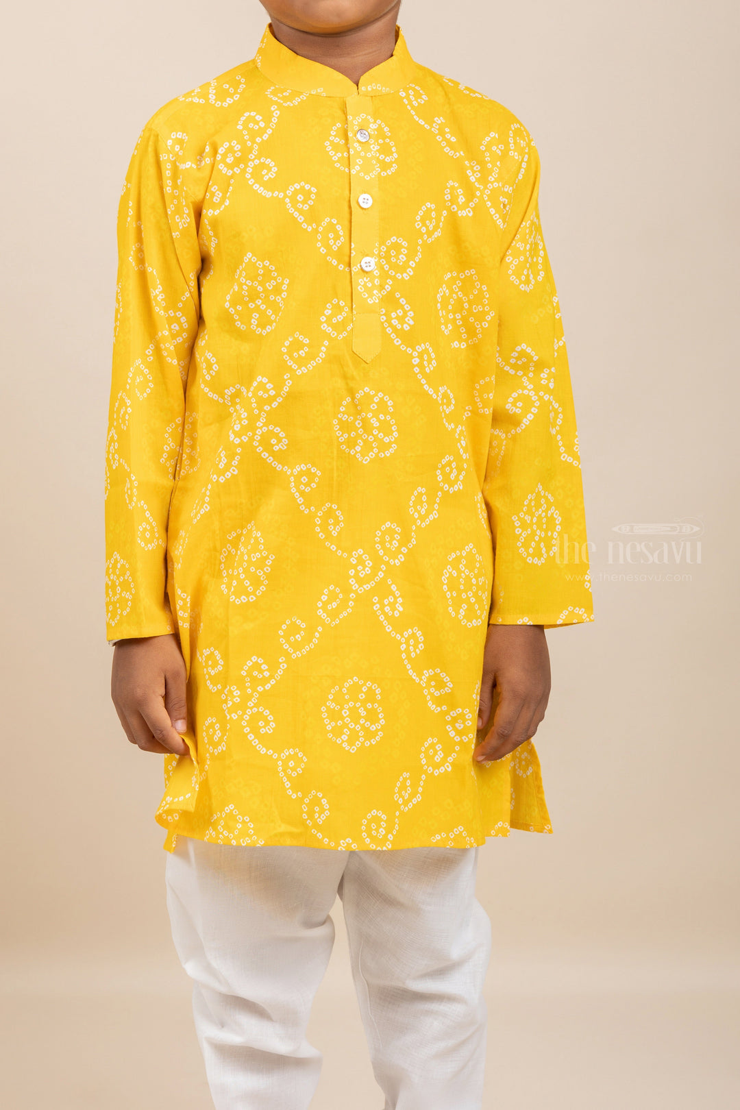 The Nesavu Boys Jacket Sets Bright Yellow Cotton Kurta Dresses For Boys With Pants Nesavu Yellow Designer Party Wear Dresses | Mandarin Collar Ideas | The Nesavu