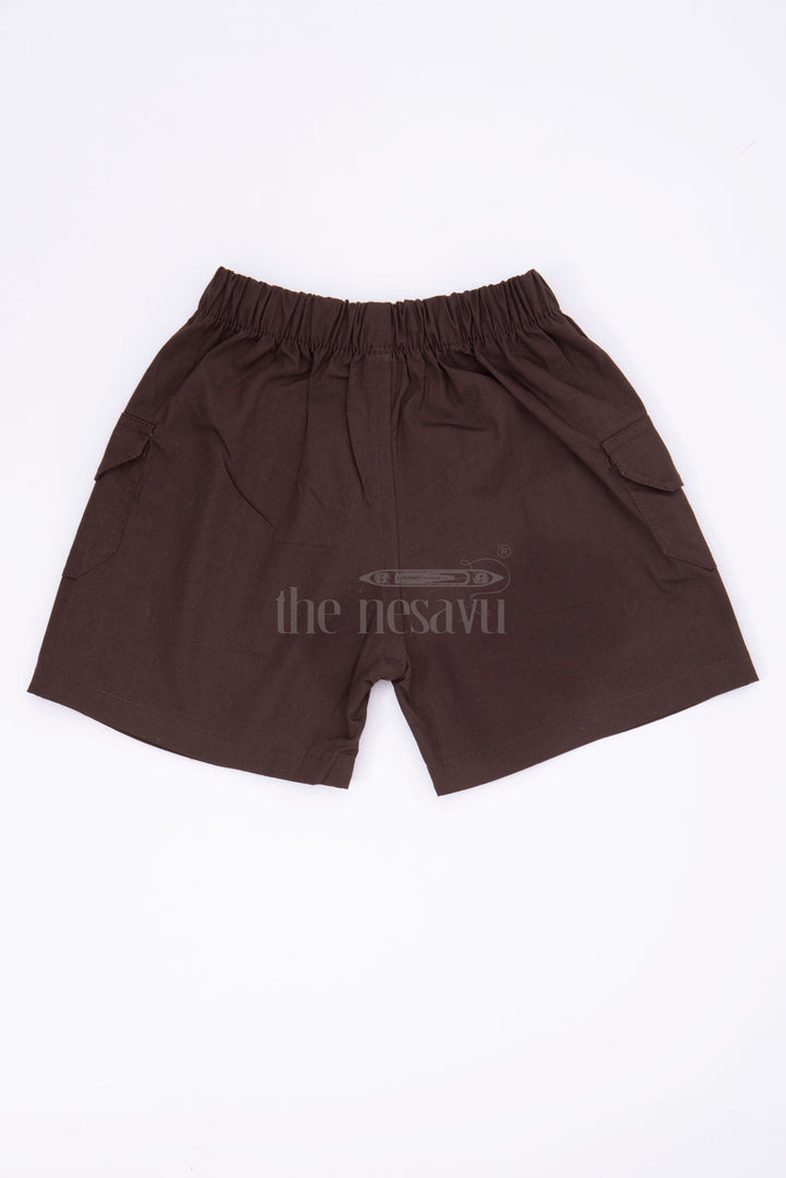 The Nesavu Boys Shorts Brown Boys Pure Cotton Shorts with Elastic Waist Nesavu The Nesavu Brown Boys Pure Cotton Shorts - Elastic Waist & Durable Comfort