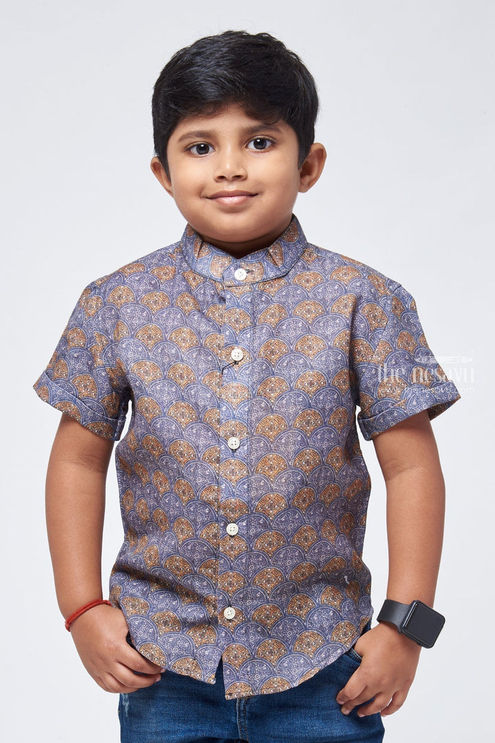 The Nesavu Boys Linen Shirt Casual Charisma Boys Everyday Wear Shirt with Modern Twist Nesavu 14 (6M) / Purple / Linen BS080A-14 Ajrakh Printed Boys Shirt | Boys Festive Wear | The Nesavu